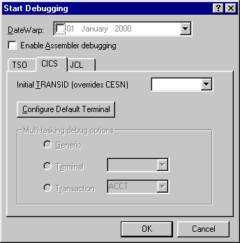 The Start Debugging Dialog Box