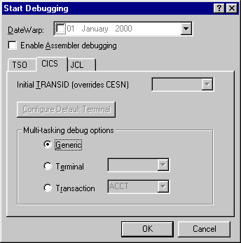 The Start Debugging Dialog Box