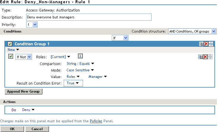 Deny all but manager role policy