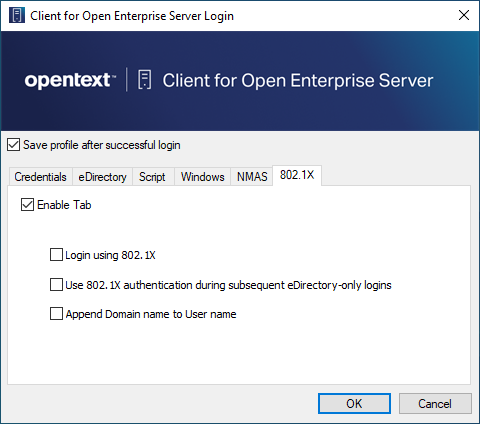 Login dialog box, 802.1X tab