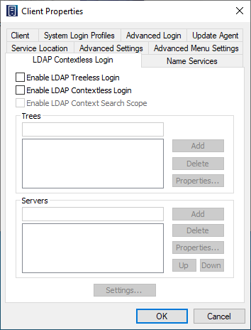 LDAP Contextless Login Property Page