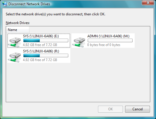 Disconnect Network Drive Dialog Box