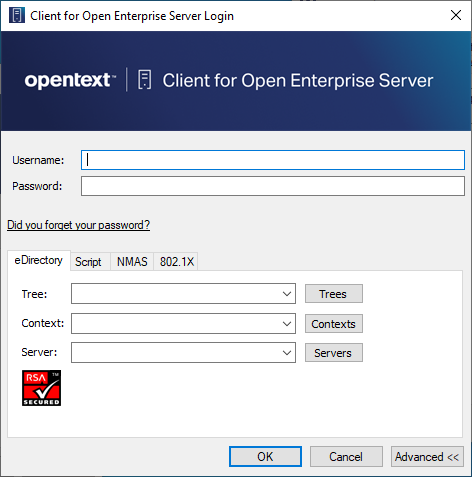 Client for OES Login Dialog Box