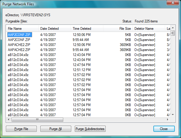 Purge Directory Files Dialog Box