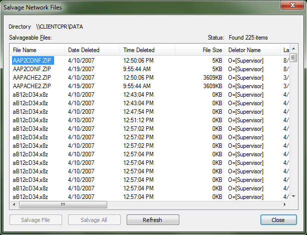 Salvage Directory Files Dialog Box