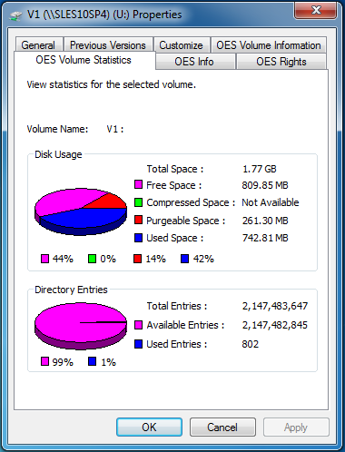 Client for OES Volume Statistics dialog box