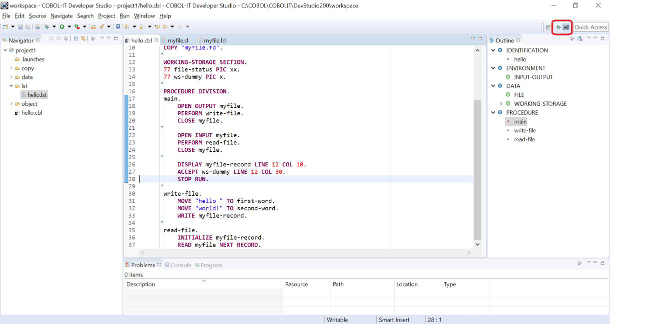 Toggle Debugger and Developer Perspective