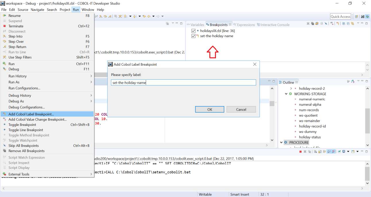 COBOL Label Breakpoint