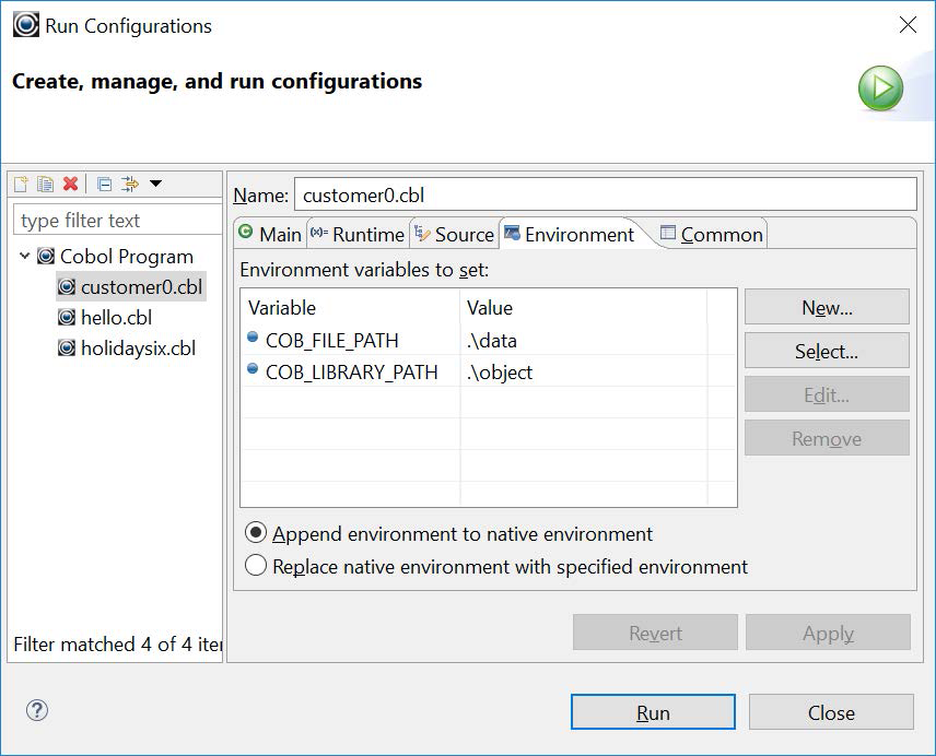 Run Configuration Window