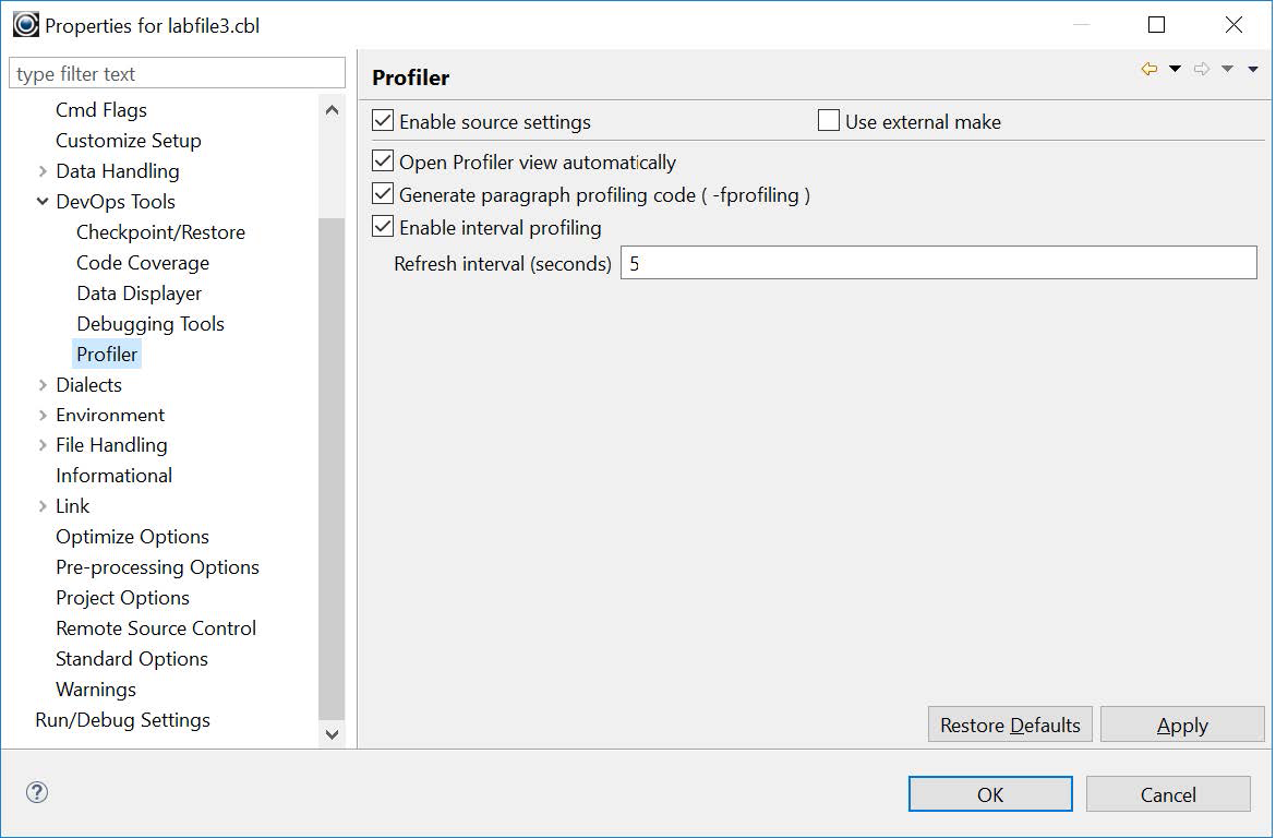 Profiler Properties