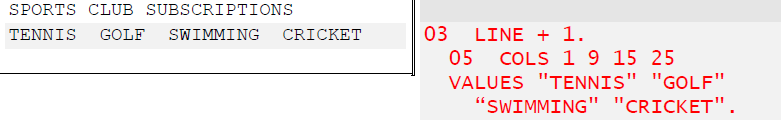 values in consecutive fields