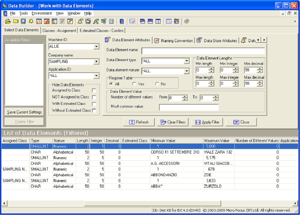 Work with Data Elements - Sampling Tables