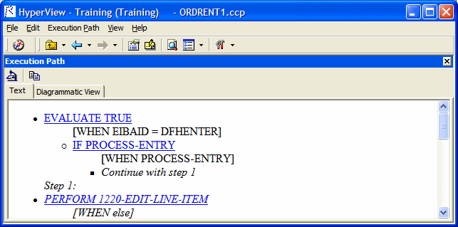 Execution Path Pane with Hierarchy