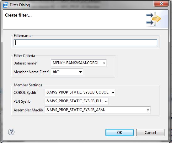 MVS Project Sample Application Filter View