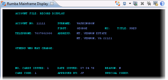 CICS Application in the Rumba Mainframe Display