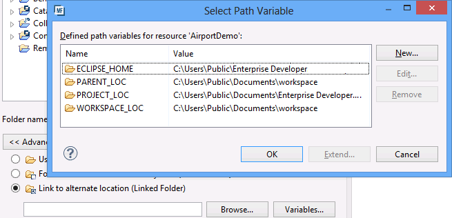 Path variables dialog box