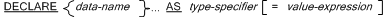 Syntax of the DECLARE statement with AS type-specifier