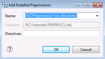 Add Installed Preprocessor dialog box