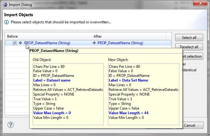 Displaying attributes of an import conflict