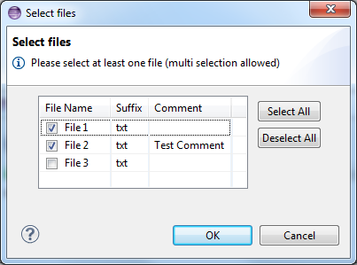 A modeled table selection dialog