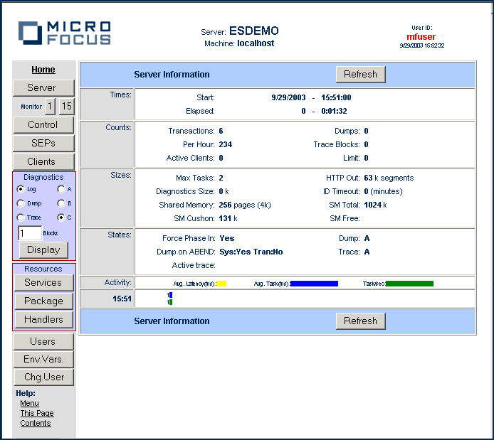 ESMAC Server information page