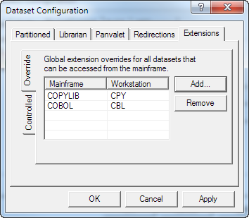 Dataset Configuration Extensions Override tab