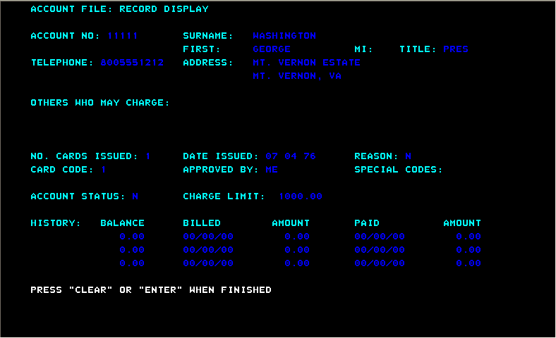 ACCT Record Display