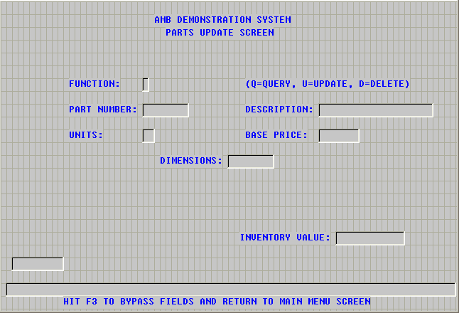 Parts Update Screen