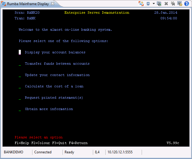 Bankdemo application options
