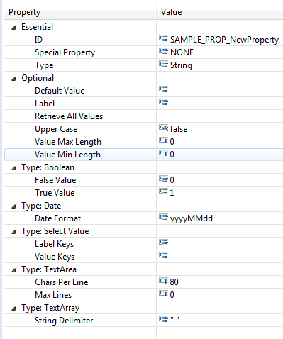 Properties view for a selected property