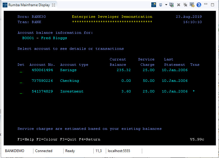 Bankdemo application options