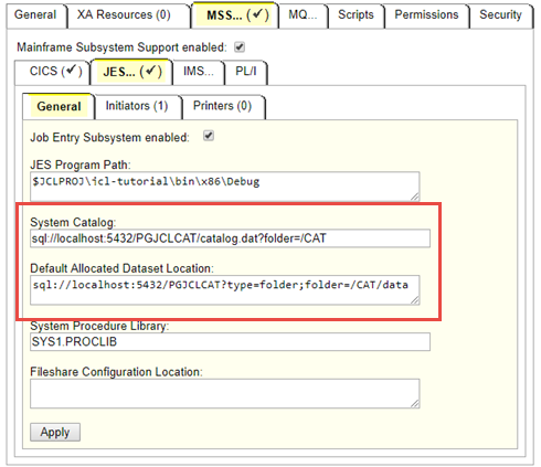 Using the System Catalog and Default Allocated Dataset Location fields to specify a catalog file