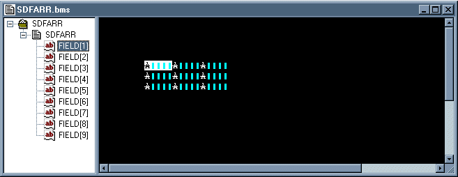 A one-dimensional array shown in the SDFARR.bms screen