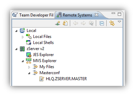 The zExplorer within the Remote Systems View