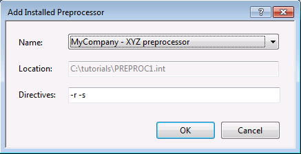 Selecting your preprocessor using the Add Installed Preprocessor dialog box