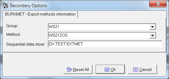 Secondary Options - Export Methods Information