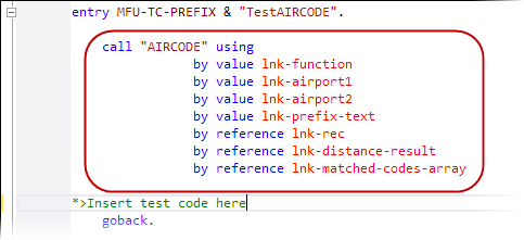 Call statement linking to code under test