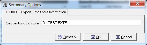 Secondary Options - Export Data Store Information