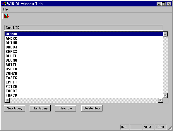 List Box View of Single Table Database Query