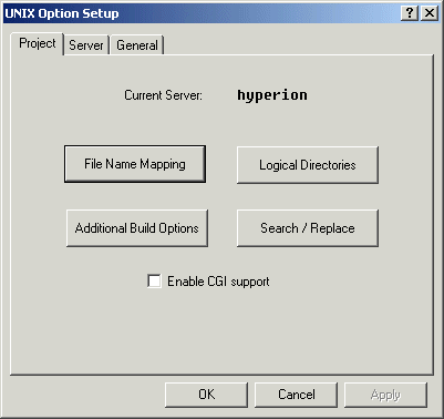 The Project Tab of the UNIX Option Setup Dialog Box