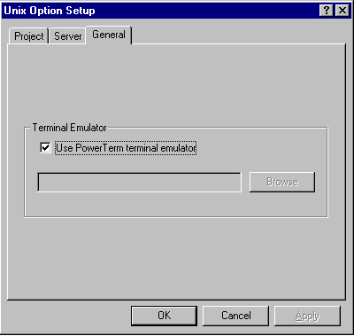 The General Tab of the UNIX Option Setup Dialog Box