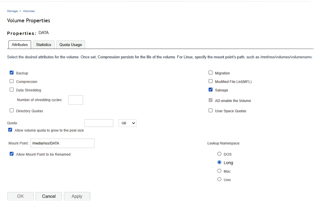 Sample Attributes Tab from the Volume Properties