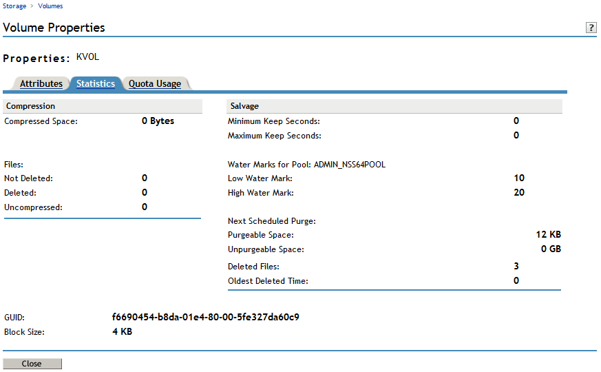 Sample Statistics Page from the Volume Properties