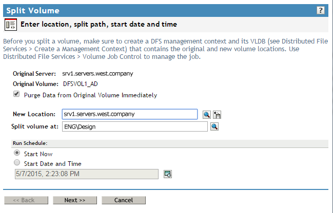 Sample Split Volume Wizard