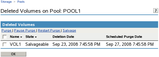 Deleted Volumes page