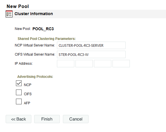 Sample Cluster Information for a New Pool