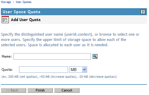 Sample Add User Quota Wizard