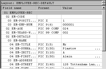 The Field Layout View in the Right-Hand Pane