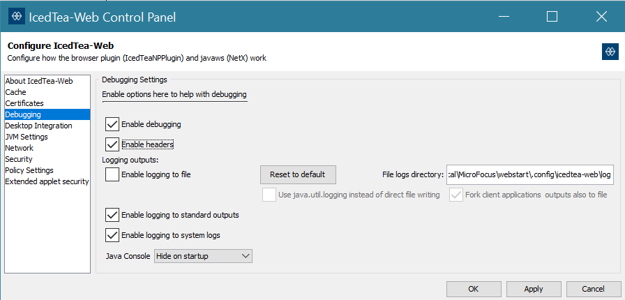 Debugging Settings