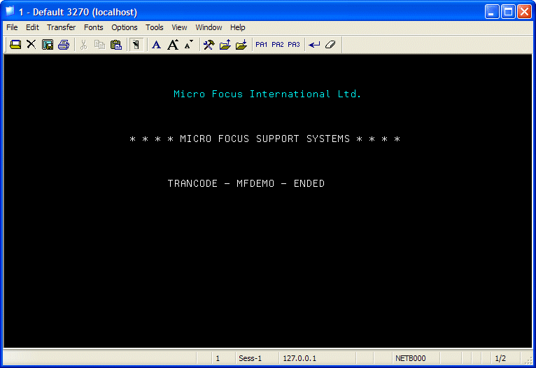 The "MFDEMO - ENDED" Screen